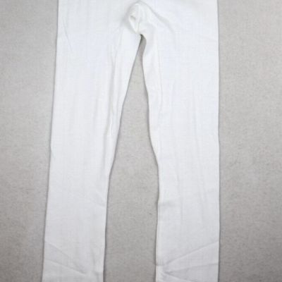 VINTAGE 80s WOMEN'S WHITE RIBBED FOOTLESS TIGHTS - COTILLION - SIZE M